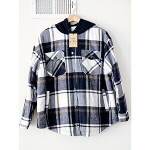 Men’s Sherpa Lined Plaid Flannel Jacket Hooded Button Up – Size M – New With Tag